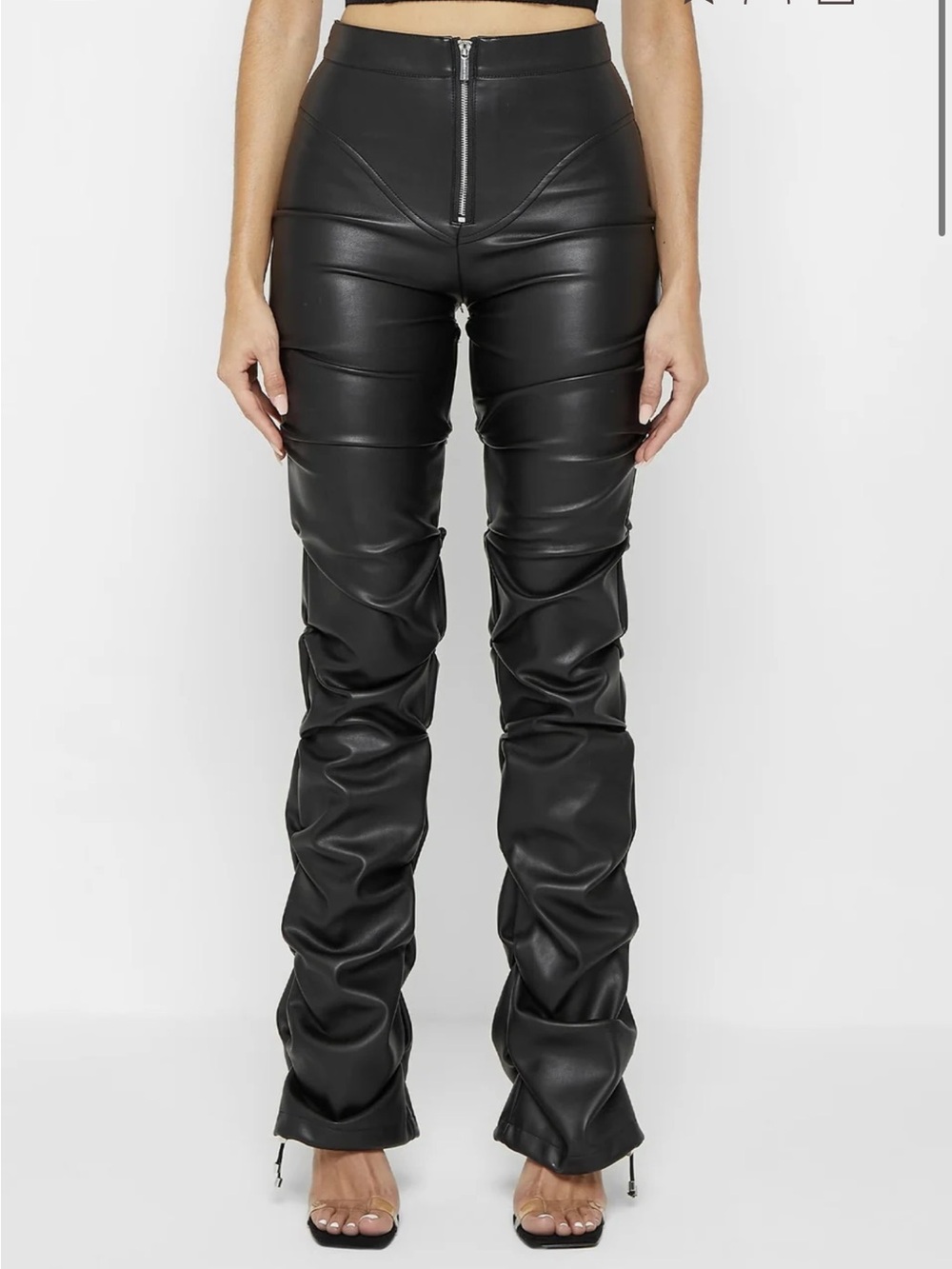 Manière De Voir: Tacked Leather Flare Pants, Black, US 6/UK 10